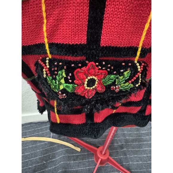 Vtg Berek 2 By Takako Sakon Cardigan Christmas Poinsettia Cabincore Sweater - Picture 6 of 15